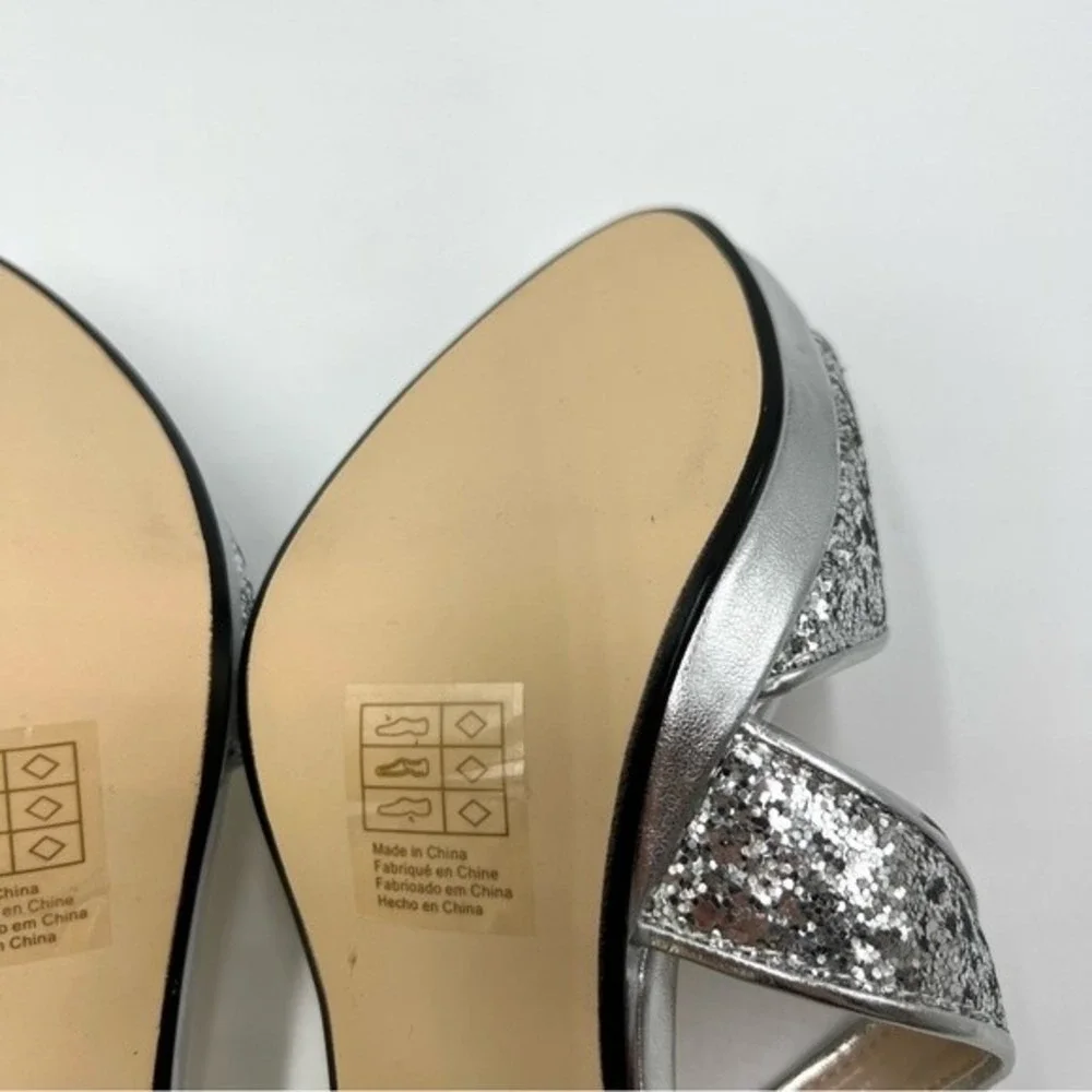 Touch Ups Womens Size 7 Silver Glitter Platform‎ Open Toe Dress Sandals Heels